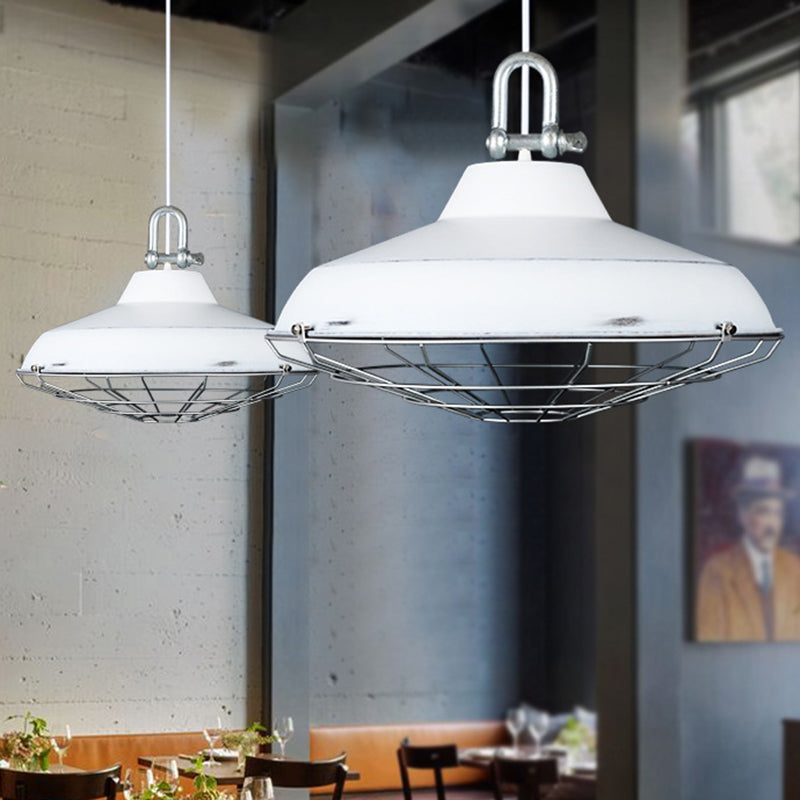 Vintage Covered Cage Hanging Ceiling Light 1 Light Metal Pendant Lighting in White/Copper/Red Brown White Clearhalo 'Art Deco Pendants' 'Cast Iron' 'Ceiling Lights' 'Ceramic' 'Crystal' 'Industrial Pendants' 'Industrial' 'Metal' 'Middle Century Pendants' 'Pendant Lights' 'Pendants' 'Tiffany' Lighting' 209647