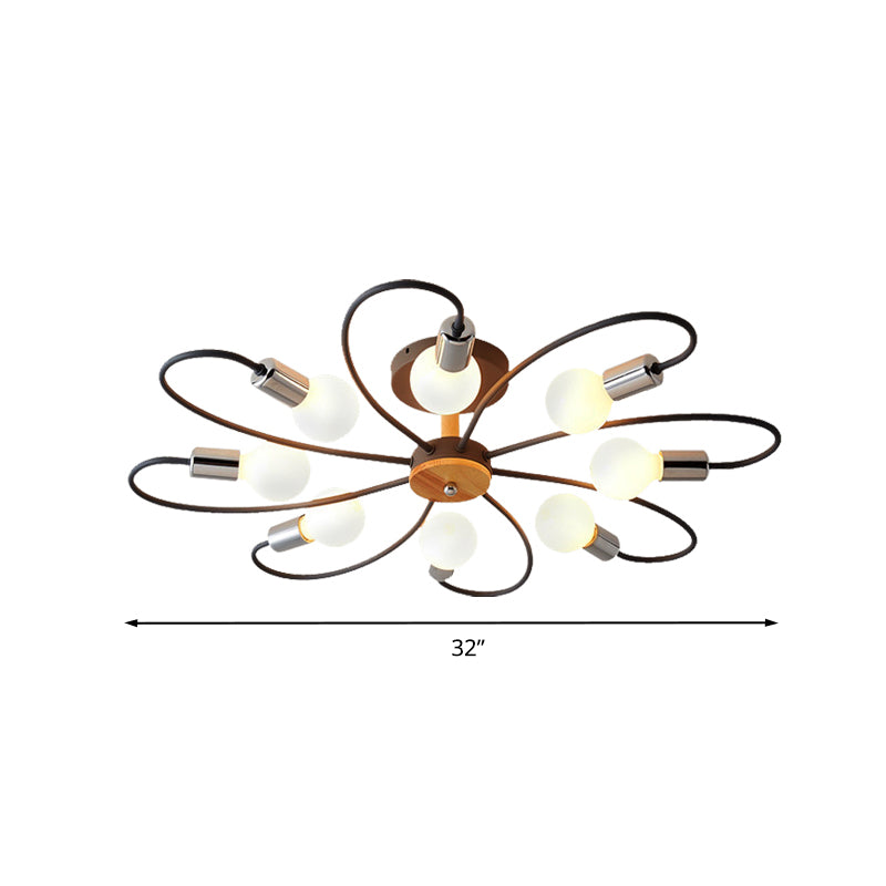 Metal Swirl Semi Flush Mount Lighting Industrial 3/6 Lights Living Room Ceiling Mounted Fixture in Grey/Green Clearhalo 'Ceiling Lights' 'Close To Ceiling Lights' 'Close to ceiling' 'Semi-flushmount' Lighting' 209739
