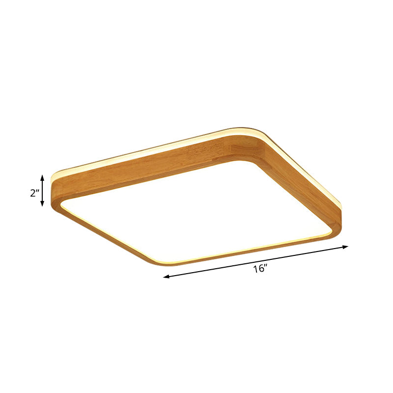 Square/Rectangle Wood Flush Mount Lamp Modern Led 12"/16"/19.5" Wide Beige Flush Mount Ceiling Light Fixture with Frosted Diffuser in Natural Light Clearhalo 'Ceiling Lights' 'Close To Ceiling Lights' 'Close to ceiling' 'Flush mount' Lighting' 209851