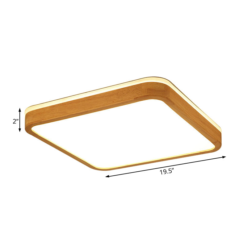 Square/Rectangle Wood Flush Mount Lamp Modern Led 12"/16"/19.5" Wide Beige Flush Mount Ceiling Light Fixture with Frosted Diffuser in Natural Light Clearhalo 'Ceiling Lights' 'Close To Ceiling Lights' 'Close to ceiling' 'Flush mount' Lighting' 209852
