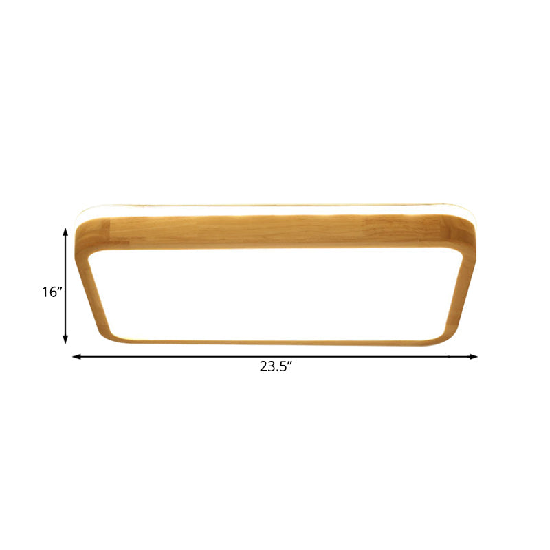 Square/Rectangle Wood Flush Mount Lamp Modern Led 12"/16"/19.5" Wide Beige Flush Mount Ceiling Light Fixture with Frosted Diffuser in Natural Light Clearhalo 'Ceiling Lights' 'Close To Ceiling Lights' 'Close to ceiling' 'Flush mount' Lighting' 209858