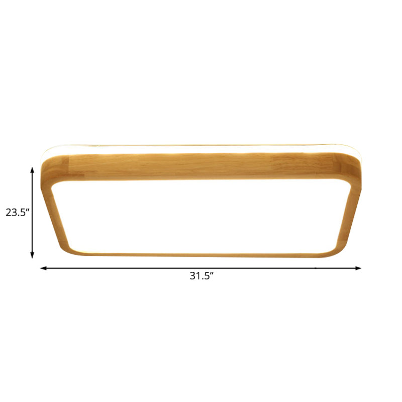 Square/Rectangle Wood Flush Mount Lamp Modern Led 12"/16"/19.5" Wide Beige Flush Mount Ceiling Light Fixture with Frosted Diffuser in Natural Light Clearhalo 'Ceiling Lights' 'Close To Ceiling Lights' 'Close to ceiling' 'Flush mount' Lighting' 209859