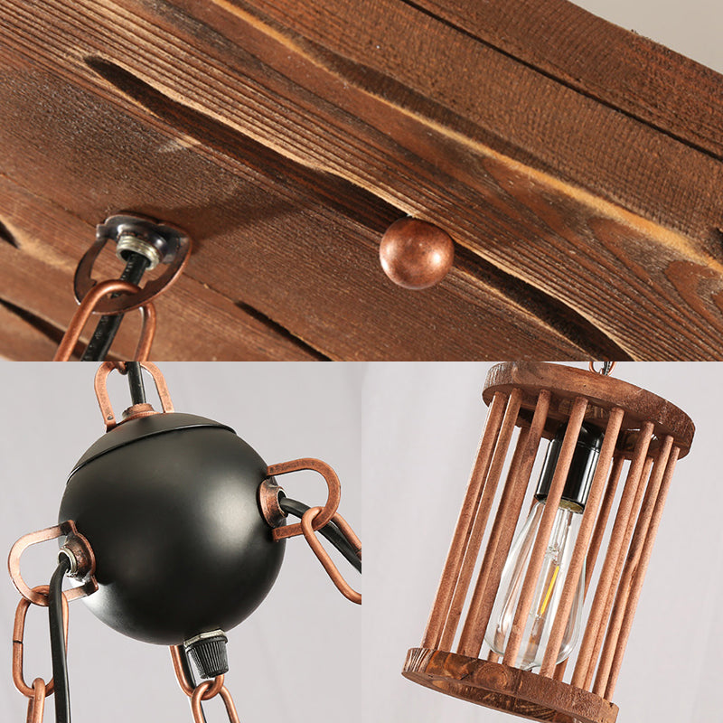 Cylinder Shade Wooden Light Chandelier Industrial 2/3 Light Dining Room Ceiling Lamp Clearhalo 'Ceiling Lights' 'Industrial Pendants' 'Industrial' 'Middle Century Pendants' 'Pendant Lights' 'Pendants' 'Tiffany' Lighting' 209911