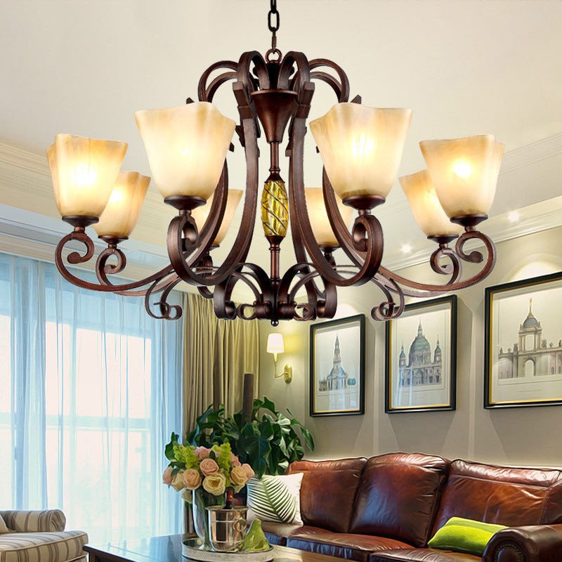 Bell Frosted Glass Chandelier Lighting Classic 5/6/8 Lights Living Room Pendant Lighting in Rust Clearhalo 'Ceiling Lights' 'Chandeliers' Lighting' options 209937