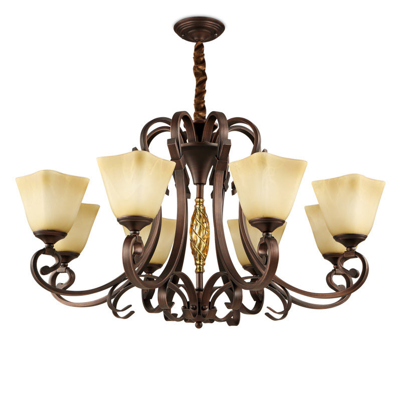 Bell Frosted Glass Chandelier Lighting Classic 5/6/8 Lights Living Room Pendant Lighting in Rust Clearhalo 'Ceiling Lights' 'Chandeliers' Lighting' options 209939