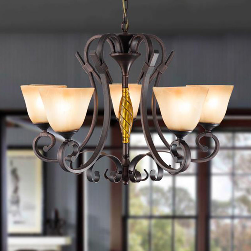 Bell Frosted Glass Chandelier Lighting Classic 5/6/8 Lights Living Room Pendant Lighting in Rust Clearhalo 'Ceiling Lights' 'Chandeliers' Lighting' options 209946