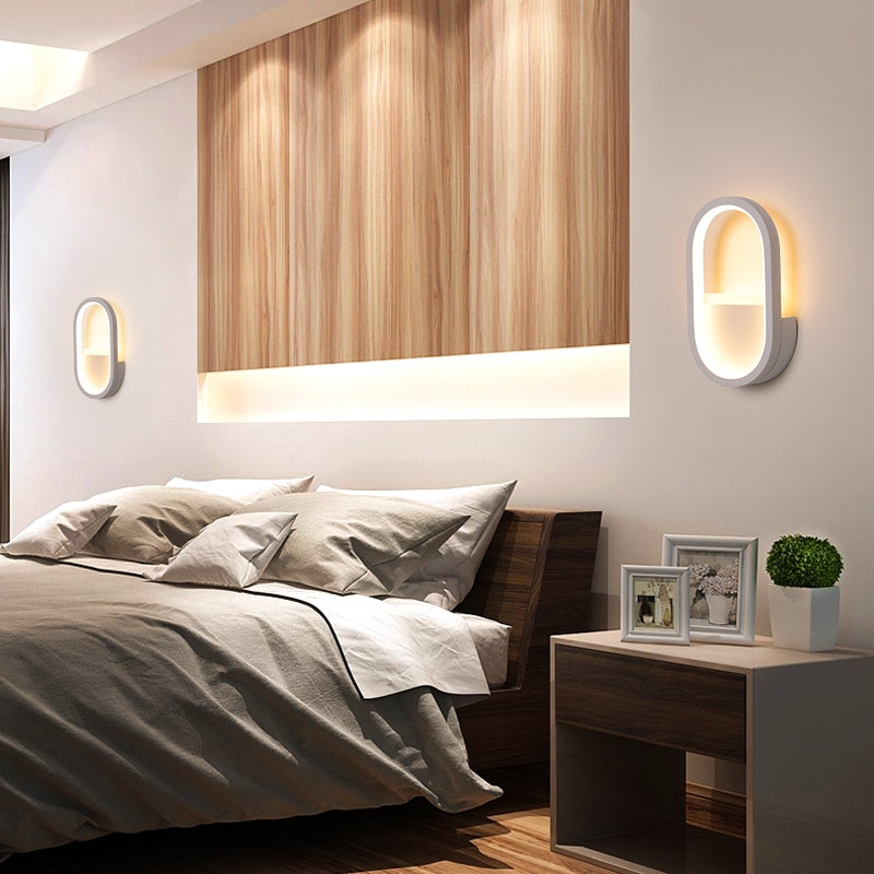 Oval Wall Light Fixture Contemporary Acrylic Black/White LED Wall Sconce in Warm/White Light White Clearhalo 'Modern wall lights' 'Modern' 'Wall Lamps & Sconces' 'Wall Lights' Lighting' 210064