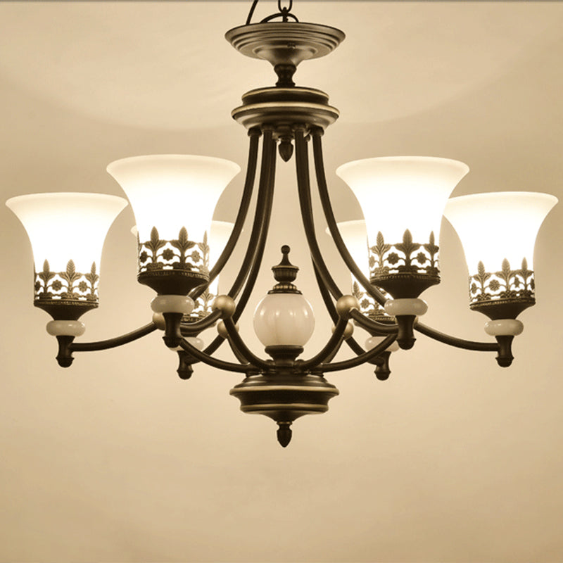 Bronze Bell Chandelier Lamp Traditional Frosted Glass 3/5/6 Lights Living Room Hanging Light 6 Bronze Clearhalo 'Ceiling Lights' 'Chandeliers' 'Glass shade' 'Glass' 'Pendant Lights' Lighting' 210104