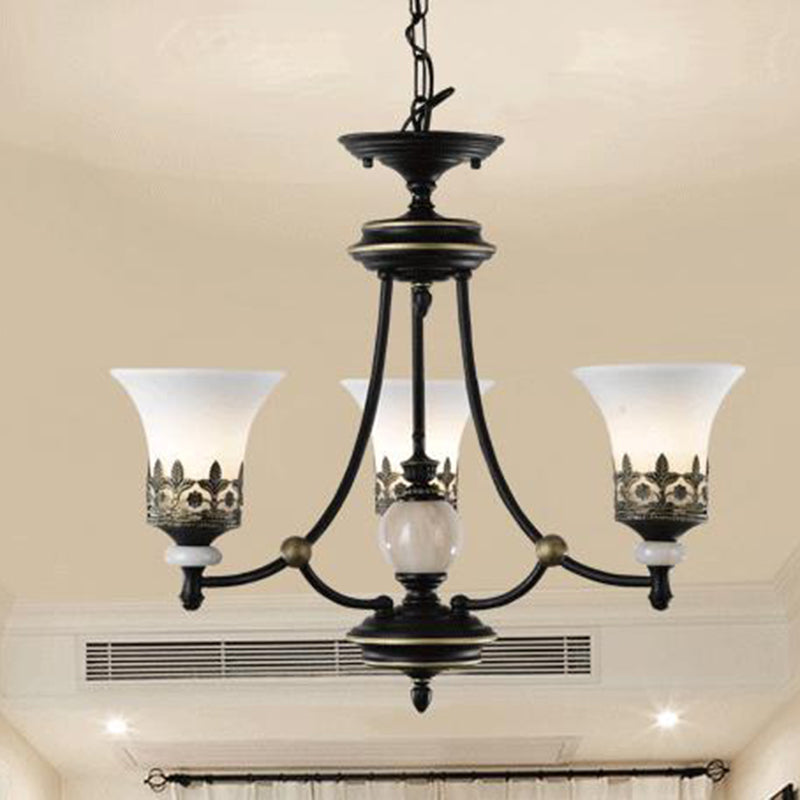 Bronze Bell Chandelier Lamp Traditional Frosted Glass 3/5/6 Lights Living Room Hanging Light 3 Bronze Clearhalo 'Ceiling Lights' 'Chandeliers' 'Glass shade' 'Glass' 'Pendant Lights' Lighting' 210110