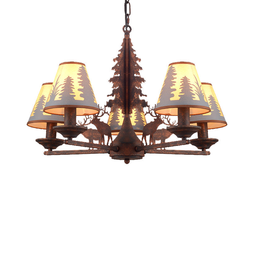 Cone Metal and Fabric Chandelier Lighting Industrial 3/5/8 Light Dining Room Pendant Lighting in Rust Clearhalo 'Cast Iron' 'Ceiling Lights' 'Chandeliers' 'Industrial Chandeliers' 'Industrial' 'Metal' 'Middle Century Chandeliers' 'Rustic Chandeliers' 'Tiffany' Lighting' 210164