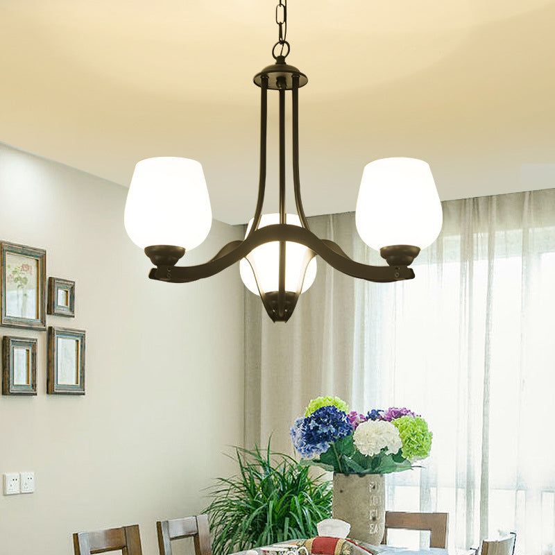 3/6/8 Lights Ceiling Lamp Sputnik Frosted Glass Traditional Living Room Chandelier in Black with Cup Shaped 3 Black Clearhalo 'Ceiling Lights' 'Chandeliers' Lighting' options 210269_5a2096c2-ad38-4543-95b3-9cb352353afd