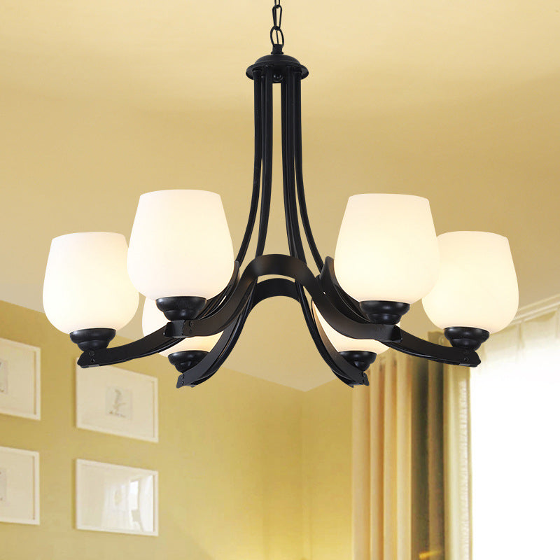 3/6/8 Lights Ceiling Lamp Sputnik Frosted Glass Traditional Living Room Chandelier in Black with Cup Shaped 6 Black Clearhalo 'Ceiling Lights' 'Chandeliers' Lighting' options 210273_633af199-9e26-490f-907d-ce790e4defb7