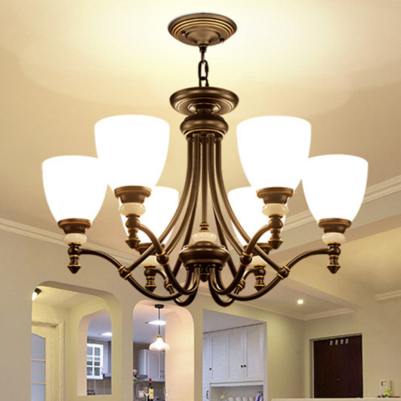 3/6/8 Lights Chandelier Light Sputnik White Glass Classic Dining Room Ceiling Lamp with Cup Shaped Clearhalo 'Ceiling Lights' 'Chandeliers' Lighting' options 210301