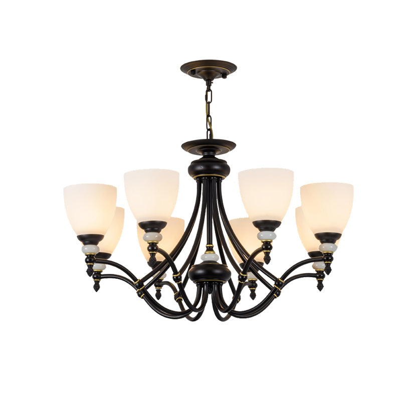 3/6/8 Lights Chandelier Light Sputnik White Glass Classic Dining Room Ceiling Lamp with Cup Shaped Clearhalo 'Ceiling Lights' 'Chandeliers' Lighting' options 210305