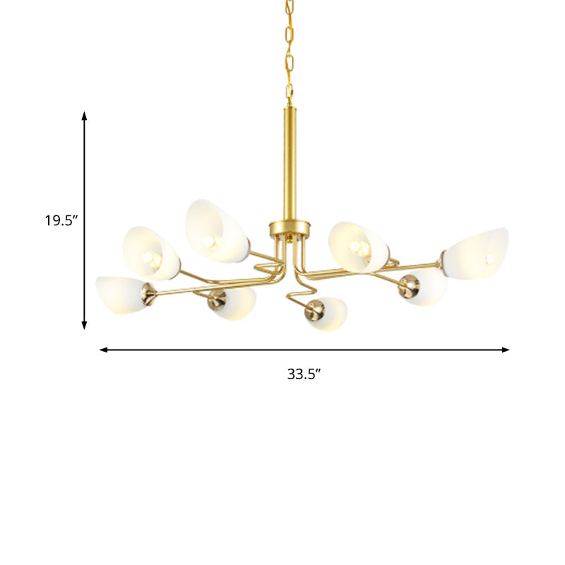 8 Lights Pendant Light Traditional Oval Frosted Glass Hanging Chandelier in Brass for Living Room Clearhalo 'Ceiling Lights' 'Chandeliers' Lighting' options 210513
