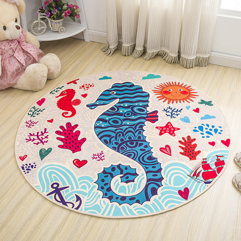 Childrens Art Animal Rug Multi Color Polypropylene Carpet Washable Pet Friendly Anti-Slip Rug for Kids Bedroom Dark Blue Clearhalo 'Area Rug' 'Rug' 2105979