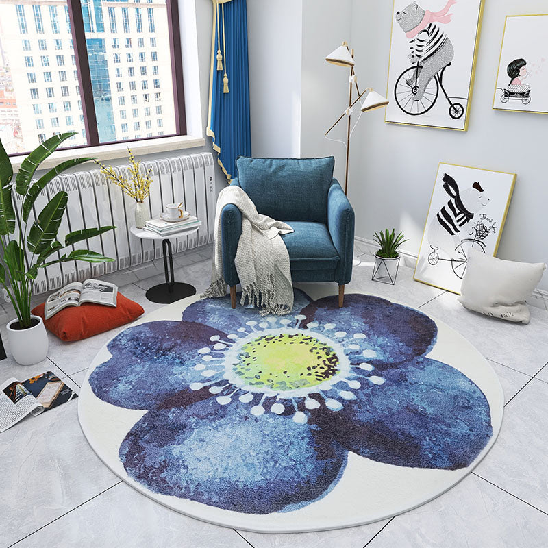 Multi Colored Bedroom Foot Rug Kids Floral Rug Cotton Machine Wash Pet Friendly Area Carpet Dark Blue Clearhalo 'Area Rug' 'Rug' 2105993