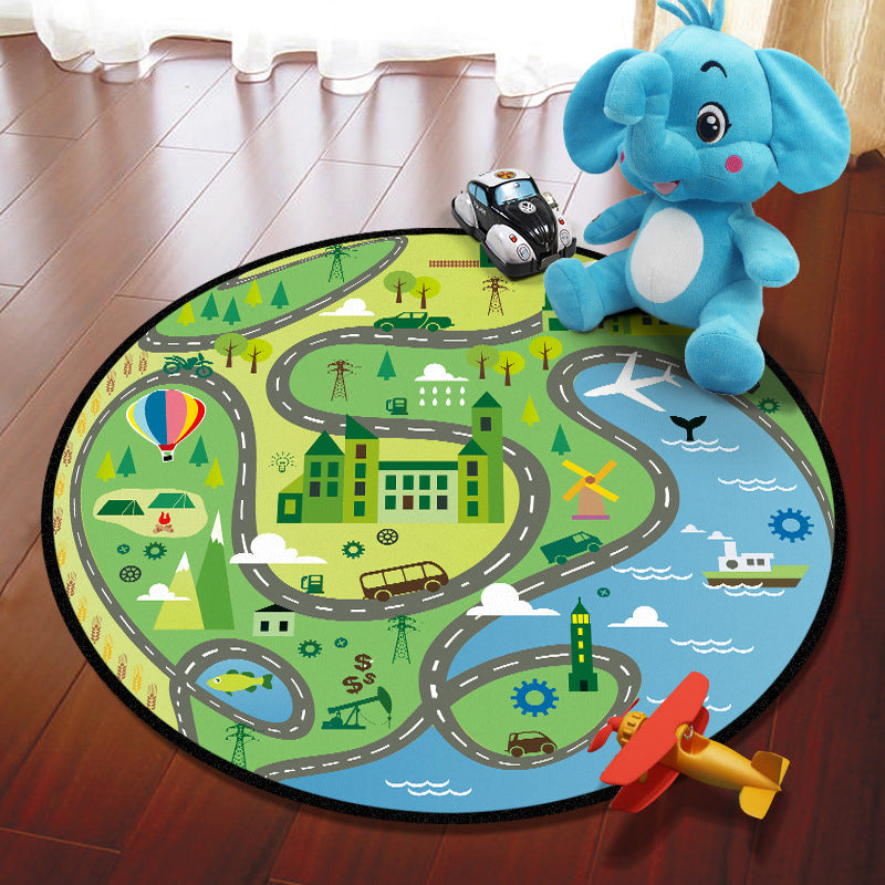 Multicolored Adventure Map Rug Synthetics Cartoon Carpet Anti-Slip Backing Stain Resistant Machine Washable Area Rug for Kids Room Blue-Green Clearhalo 'Area Rug' 'Rug' 2105999