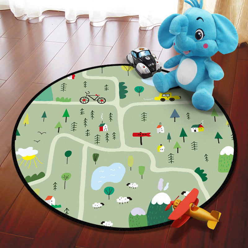 Multicolored Adventure Map Rug Synthetics Cartoon Carpet Anti-Slip Backing Stain Resistant Machine Washable Area Rug for Kids Room Light Green Clearhalo 'Area Rug' 'Rug' 2106004