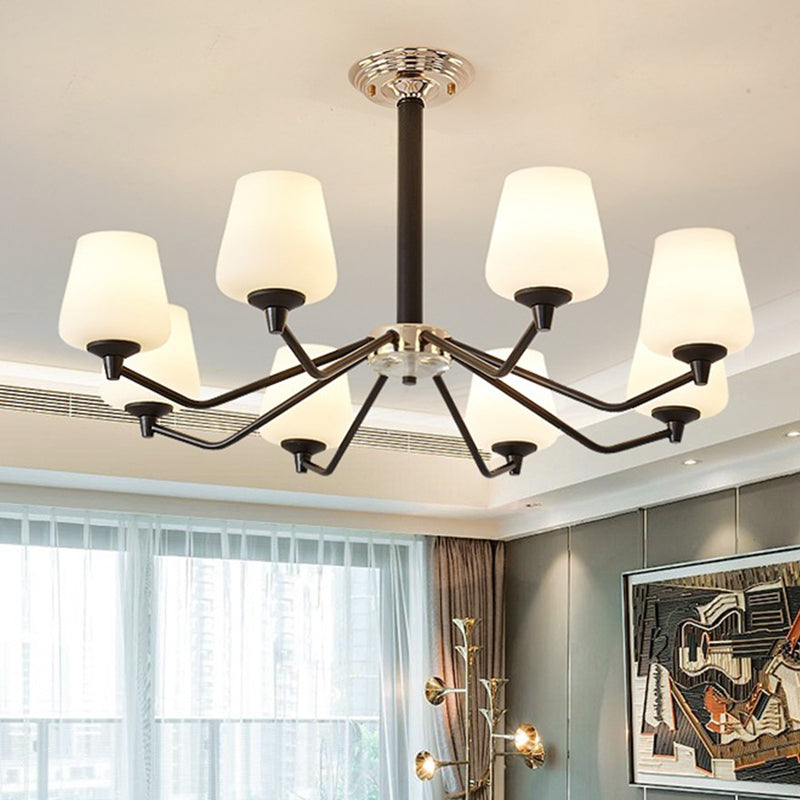8/10 Lights Sputnik Chandelier Traditional Black Milky Glass Pendant Light Fixture with Cup Shade 8 Black Clearhalo 'Ceiling Lights' 'Chandeliers' Lighting' options 210602_e51e5974-cfa3-415f-9293-bf3d49ba0f7a