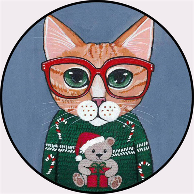 Cool Multicolor Gentleman Cat Rug Polyester Cartoon Rug Pet Friendly Non-Slip Washable Carpet for Bedroom Blue Clearhalo 'Area Rug' 'Rug' 2106033