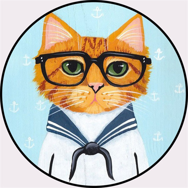 Cool Multicolor Gentleman Cat Rug Polyester Cartoon Rug Pet Friendly Non-Slip Washable Carpet for Bedroom Sky Blue Clearhalo 'Area Rug' 'Rug' 2106036