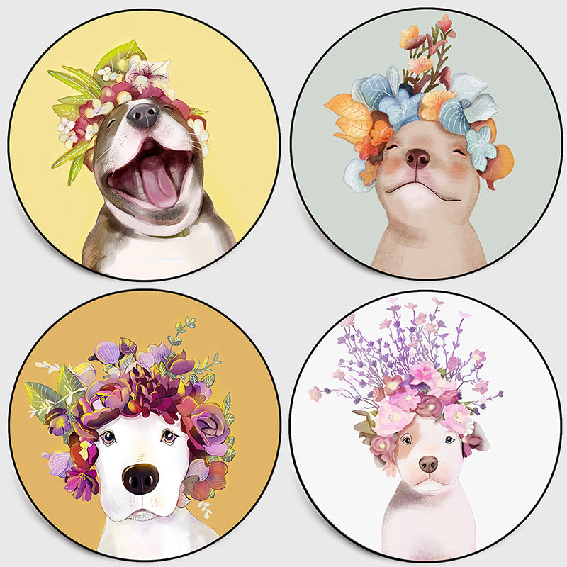 Pastel Color Kids Room Rug Nordic Dog Wearing Wreath Portrait Rug Polyester Non-Slip Backing Washable Pet Friendly Carpet Clearhalo 'Area Rug' 'Rug' 2106056