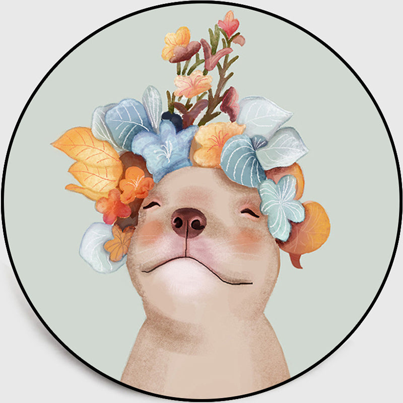 Pastel Color Kids Room Rug Nordic Dog Wearing Wreath Portrait Rug Polyester Non-Slip Backing Washable Pet Friendly Carpet Grey Clearhalo 'Area Rug' 'Rug' 2106061