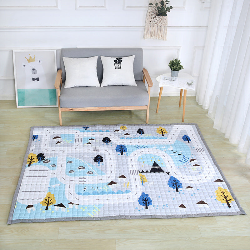 Fun Road Map Animal Rug Multicolor Kids Style Rug Synthetics Anti-Slip Backing Stain Resistant Pet Friendly Carpet for Baby Room Gray Blue 4'9" x 6'5" Clearhalo 'Area Rug' 'Rug' 2106142