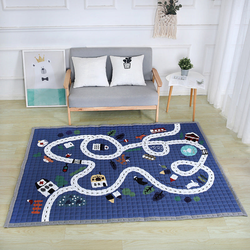 Fun Road Map Animal Rug Multicolor Kids Style Rug Synthetics Anti-Slip Backing Stain Resistant Pet Friendly Carpet for Baby Room Dark Blue 4'9" x 6'5" Clearhalo 'Area Rug' 'Rug' 2106149