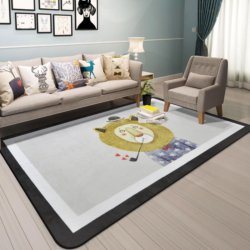 Cartoon Animal Gentleman Rug Multicolor Polypropylene Carpet Washable Pet Friendly Anti-Slip Backing Rug for Living Room Blue Clearhalo 'Area Rug' 'Rug' 2106160