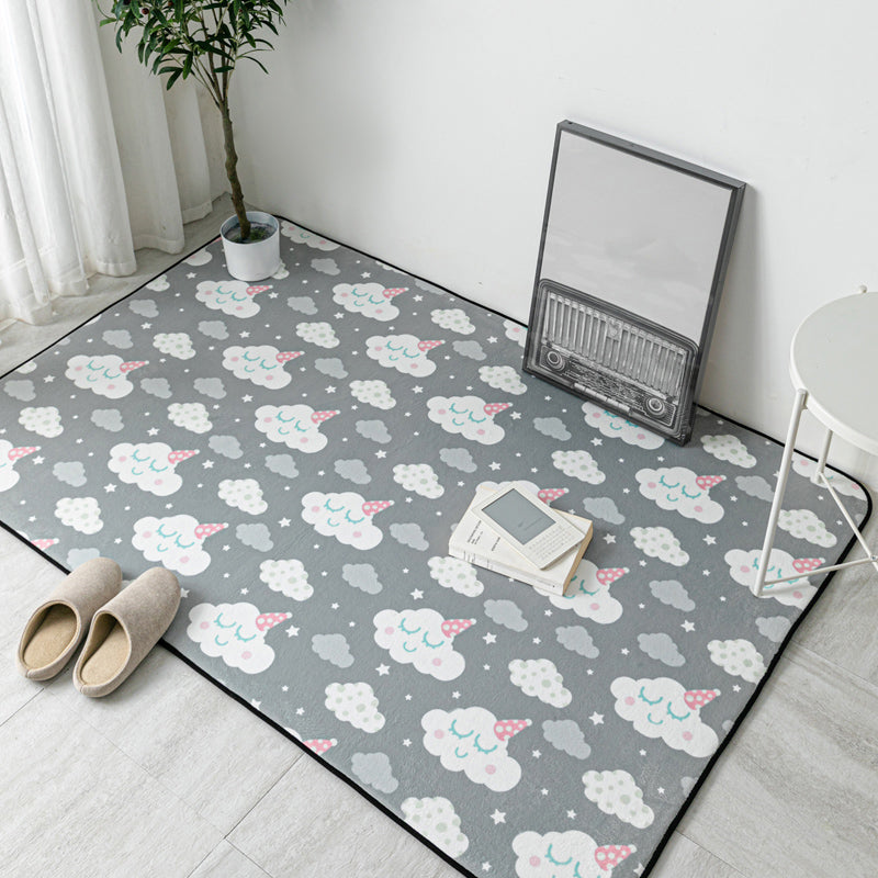 Multi Colored Geometric Rug Polyester Cartoon Area Rug Pet Friendly Anti-Slip Stain Resistant Carpet for Kids Bedroom Gray-White Clearhalo 'Area Rug' 'Rug' 2106173