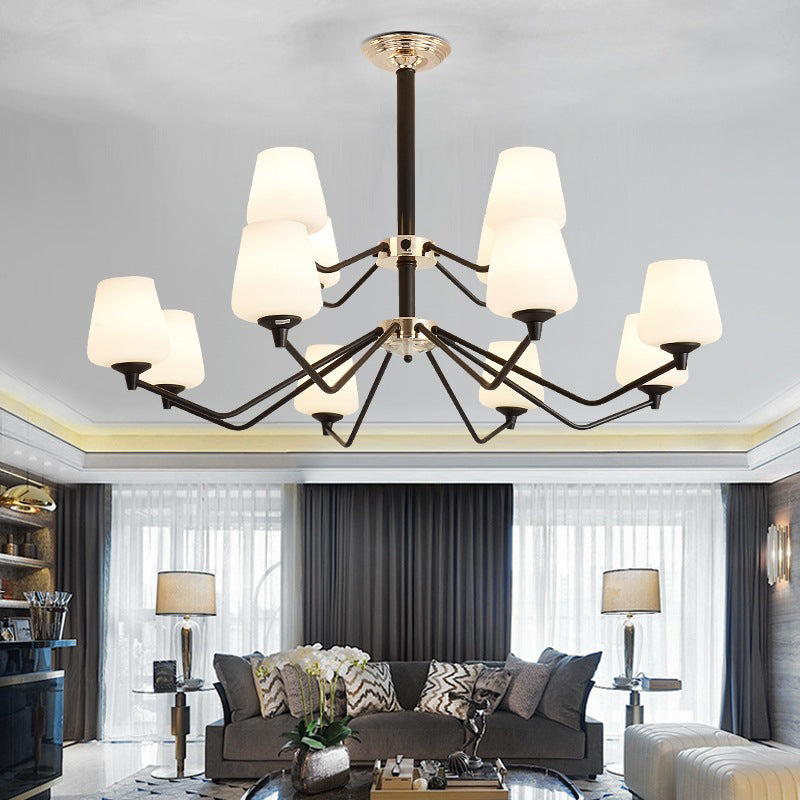 Opal Glass Black Pendant Lamp Sputnik 12 Lights Traditional Chandelier Light Fixture with Cup Shade Black Clearhalo 'Ceiling Lights' 'Chandeliers' Lighting' options 210625_e1b8d955-c089-47e7-8c79-a34be875a59c