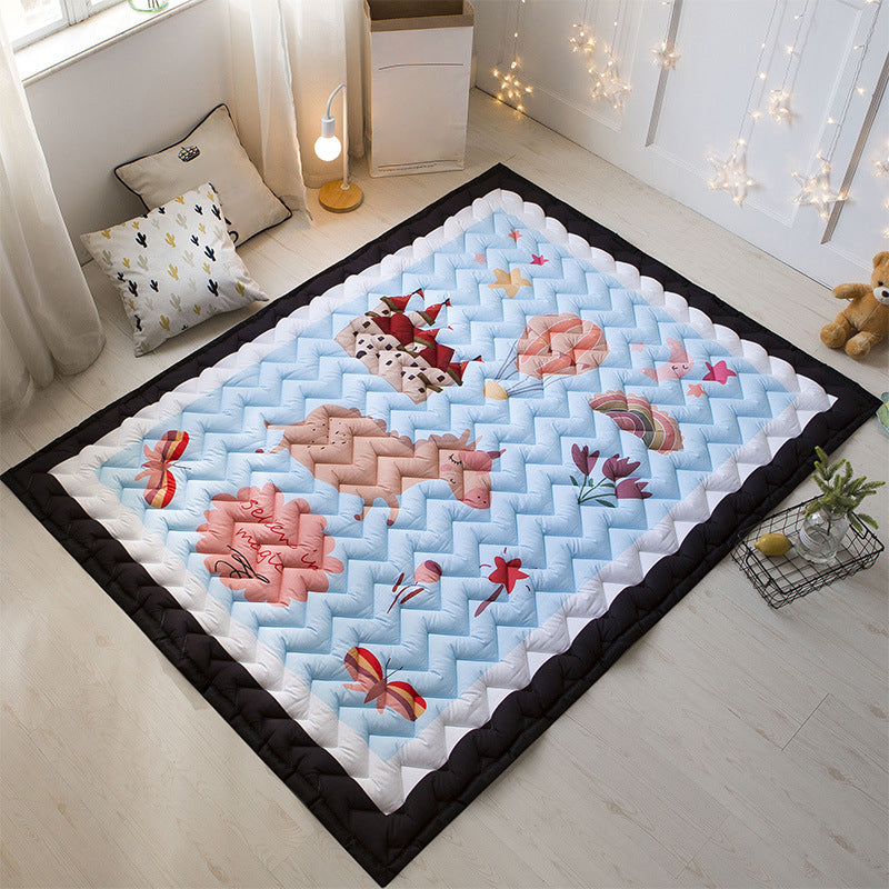 Cartoon Girls Room Rug Multi Colored Animal Print Chevron-Quilt Rug Polypropylene 21078423 Carpet Lake Blue 4'9" x 6'5" Clearhalo 'Area Rug' 'Rug' 2106284