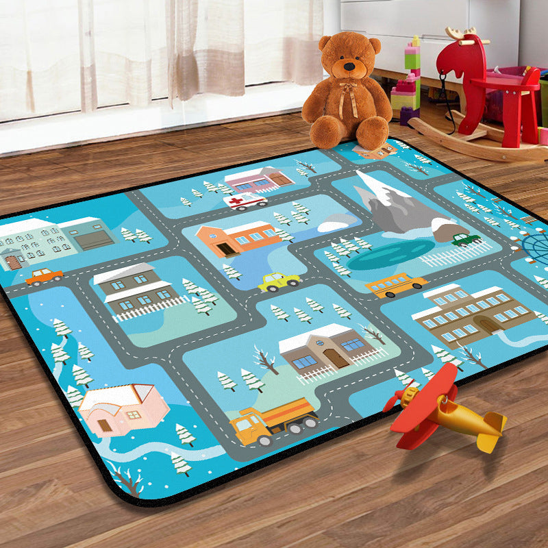 Learning Kids Rug Multi Color Navigation Map Rug Pet Friendly Washable Anti-Slip Backing Carpet for Childrens Room Blue Clearhalo 'Area Rug' 'Rug' 2106325