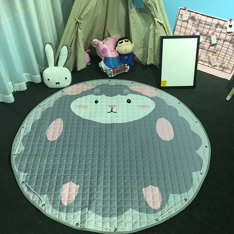 Multicolor Childrens Art Rug Cotton Cartoon Quilted Rug Easy Care Play Rug for Nursery Grey 4'9" x 4'9" Clearhalo 'Area Rug' 'Rug' 2106451