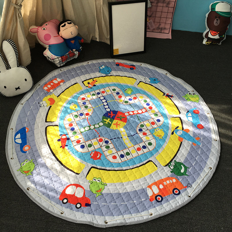 Multicolor Childrens Art Rug Cotton Cartoon Quilted Rug Easy Care Play Rug for Nursery Blue 4'9" x 4'9" Clearhalo 'Area Rug' 'Rug' 2106454