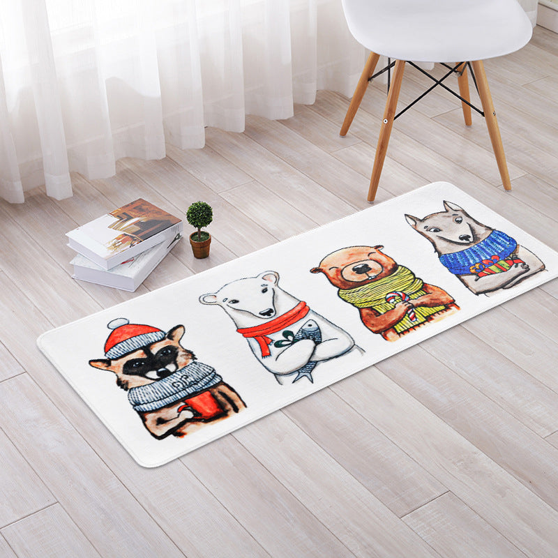 Decorative Nordic Rug Multi Color Animal Wearing Scarf Sketch Rug Pet Friendly Washable Anti-Slip Rug for Room Brown 1'8" x 3'11" Clearhalo 'Area Rug' 'Rug' 2106462