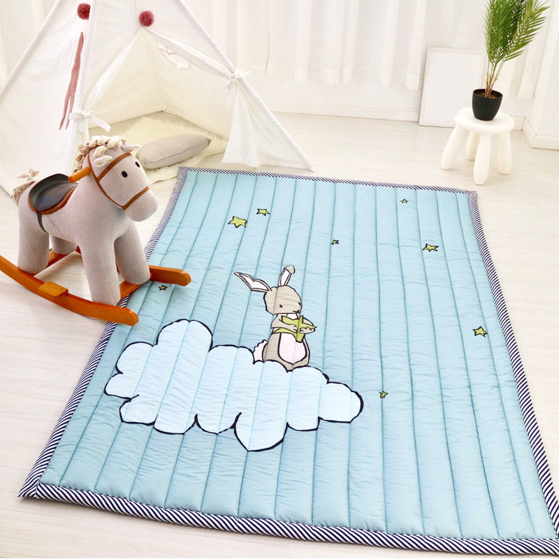 Minimalist Nursery Padded Rug Pastel Color Cartoon Carpet Cotton Easy Care Indoor Rug Blue 4'7" x 6'7" Clearhalo 'Area Rug' 'Rug' 2106488