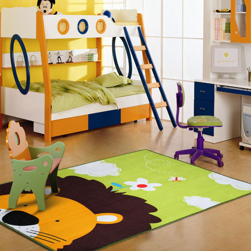 Cartoon Kindergarten Area Rug Multi Colored Animal Pattern Rug Polypropylene Non-Slip Backing Pet Friendly Washable Rug Green 3'3" x 4'3" Clearhalo 'Area Rug' 'Rug' 2106516