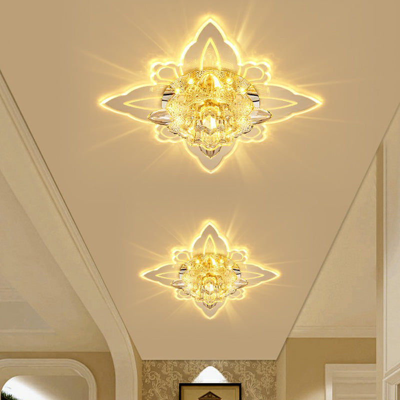 Floral Shaped Hallway LED Flush Mount Crystal Modern Flushmount Ceiling Light in Clear Clear Warm Clearhalo 'Ceiling Lights' 'Close To Ceiling Lights' 'Close to ceiling' 'Flush mount' Lighting' 2106948