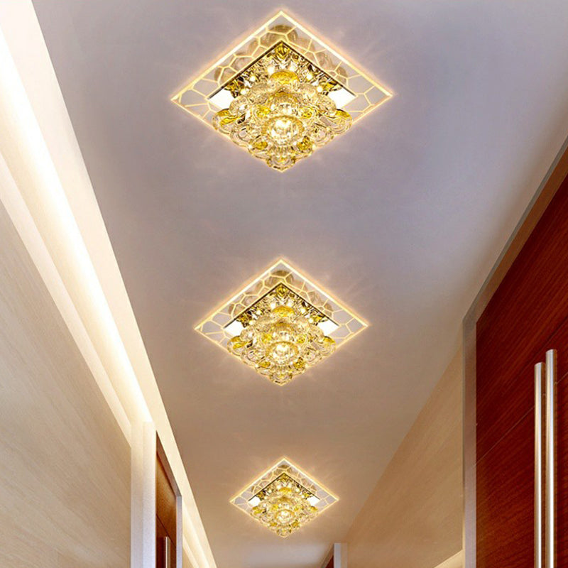 Squared Crystal Flush Mount Lighting Minimalist Clear LED Flush Mount Fixture for Hallway Clearhalo 'Ceiling Lights' 'Close To Ceiling Lights' 'Close to ceiling' 'Flush mount' Lighting' 2106977