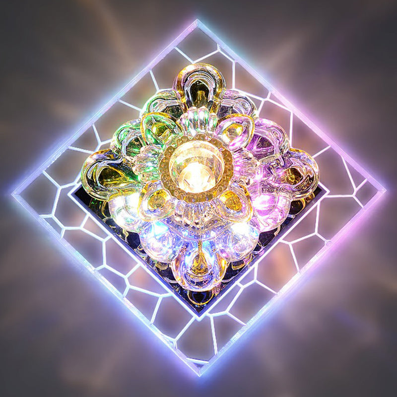 Squared Crystal Flush Mount Lighting Minimalist Clear LED Flush Mount Fixture for Hallway Clearhalo 'Ceiling Lights' 'Close To Ceiling Lights' 'Close to ceiling' 'Flush mount' Lighting' 2106982