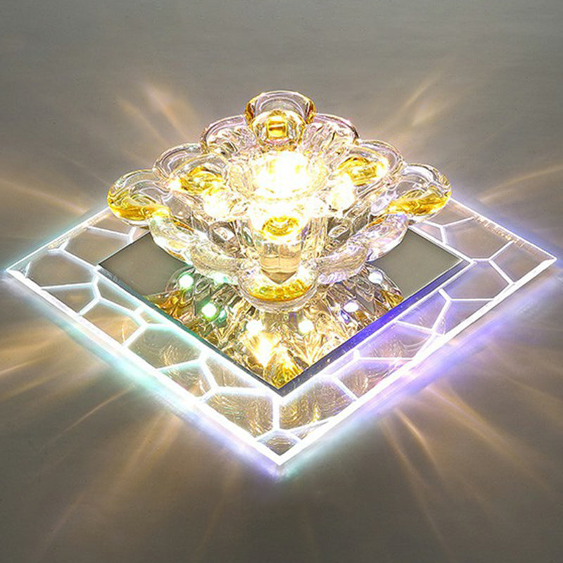 Squared Crystal Flush Mount Lighting Minimalist Clear LED Flush Mount Fixture for Hallway Clear Multi Color Clearhalo 'Ceiling Lights' 'Close To Ceiling Lights' 'Close to ceiling' 'Flush mount' Lighting' 2106983