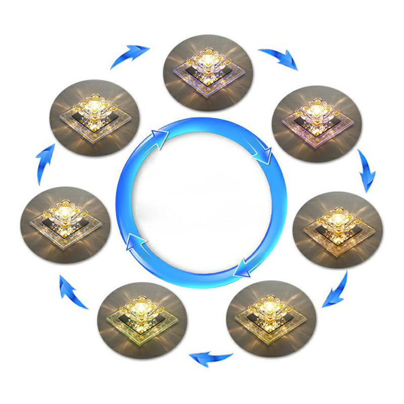 Squared Crystal Flush Mount Lighting Minimalist Clear LED Flush Mount Fixture for Hallway Clear 7 Color Clearhalo 'Ceiling Lights' 'Close To Ceiling Lights' 'Close to ceiling' 'Flush mount' Lighting' 2106986