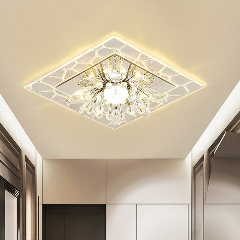 Modern Style Square Flush Light Crystal Hallway LED Flush Ceiling Light Fixture in Clear Clearhalo 'Ceiling Lights' 'Close To Ceiling Lights' 'Close to ceiling' 'Flush mount' Lighting' 2107009