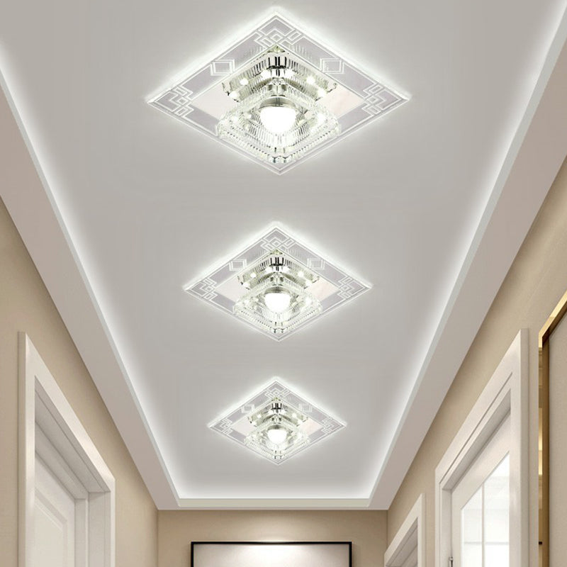 Crystal Squared LED Flush Mount Modern Clear Flushmount Ceiling Light for Entryway Clear White Clearhalo 'Ceiling Lights' 'Close To Ceiling Lights' 'Close to ceiling' 'Flush mount' Lighting' 2107027