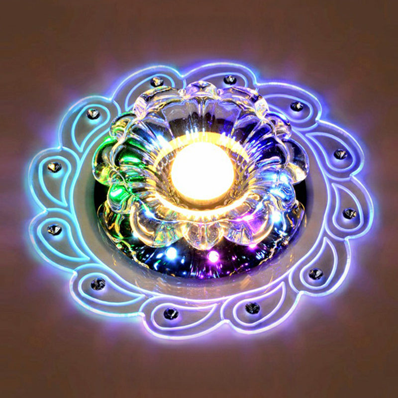 Contemporary Flower Shaped Flush Ceiling Light Crystal Corridor LED Flush Mount Lighting Fixture in Clear Clear Multi Color Clearhalo 'Ceiling Lights' 'Close To Ceiling Lights' 'Close to ceiling' 'Flush mount' Lighting' 2107063