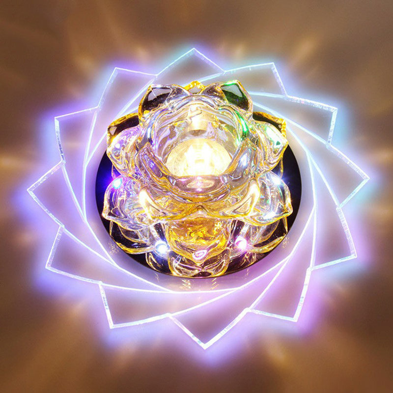 Lotus-Shaped LED Flush Mount Light Simplicity Crystal Corridor Flush Mount Ceiling Light in Clear Clear 7 Color Clearhalo 'Ceiling Lights' 'Close To Ceiling Lights' 'Close to ceiling' 'Flush mount' Lighting' 2107069
