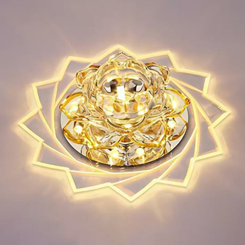 Lotus-Shaped LED Flush Mount Light Simplicity Crystal Corridor Flush Mount Ceiling Light in Clear Clear Warm Clearhalo 'Ceiling Lights' 'Close To Ceiling Lights' 'Close to ceiling' 'Flush mount' Lighting' 2107073